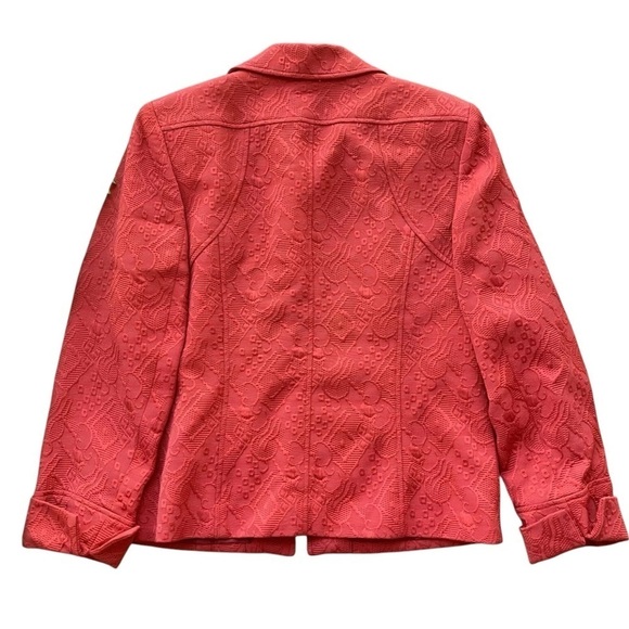 Juliana Collezione Textured Print Collared Zip Jacket Burnt Red-Orange Size 10 - Picture 2 of 6